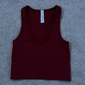 Burgundy low v-neck cropped Athleta tank top